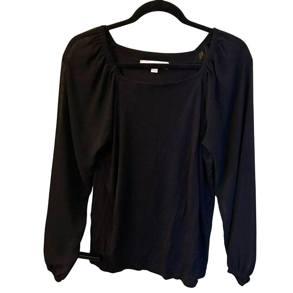 LOFT Black Sheer Swiss Dot Puff Sleeve Square Neck Top Size M Whimsygoth Blouse